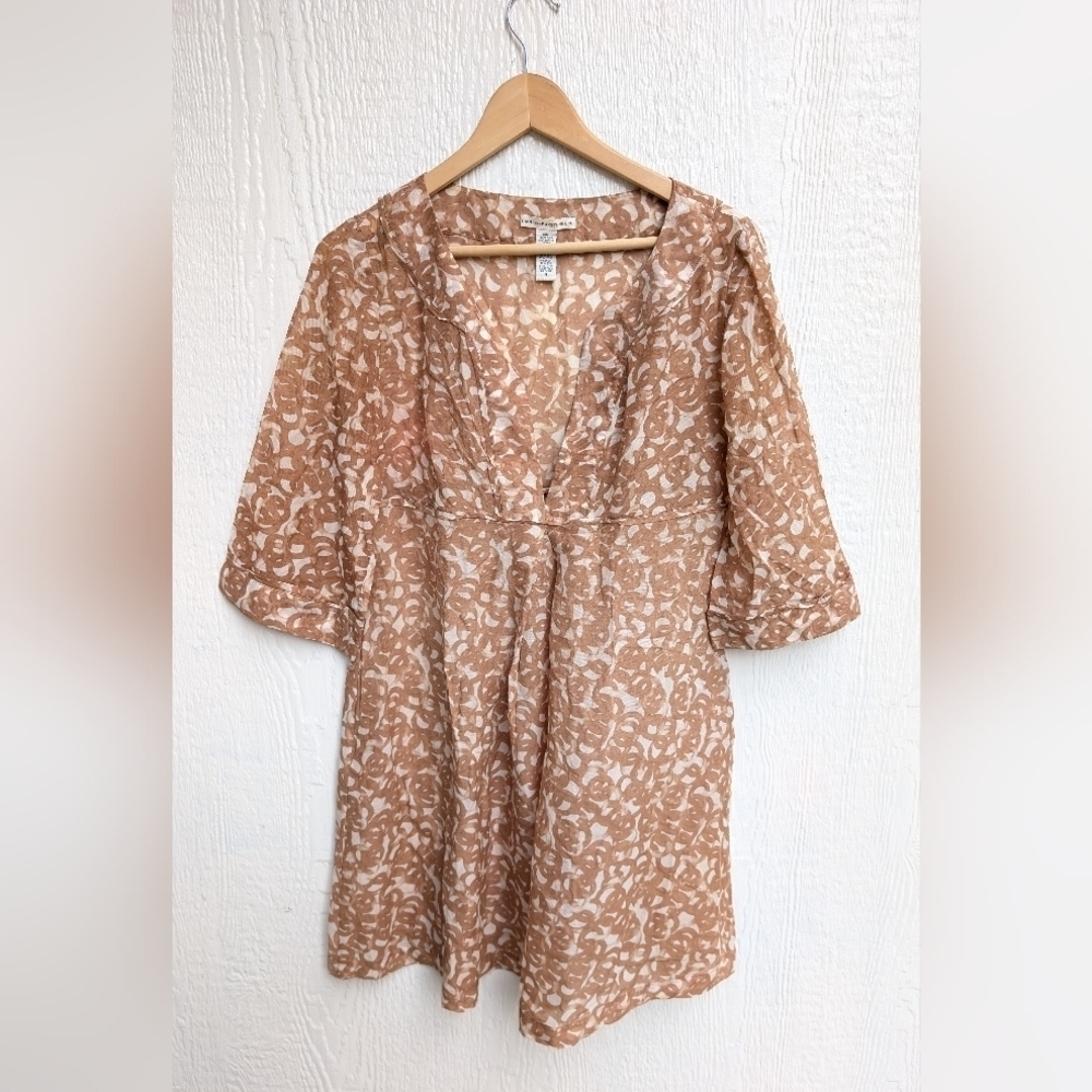 Diane von Furstenberg Silk Cotton Blend Sheer Beige Cream Dress W/ Pockets Small
